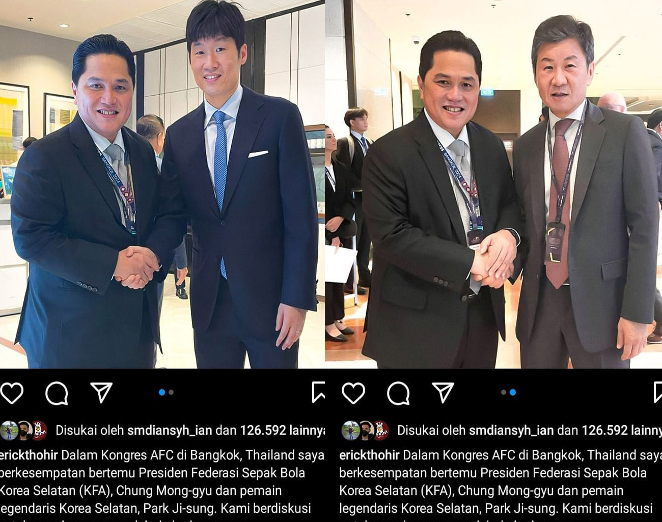 Kongres AFC di Bangkok, Erick Thohir Bertemu Park Ji-sung, Legendaris Manchester United dari Asia