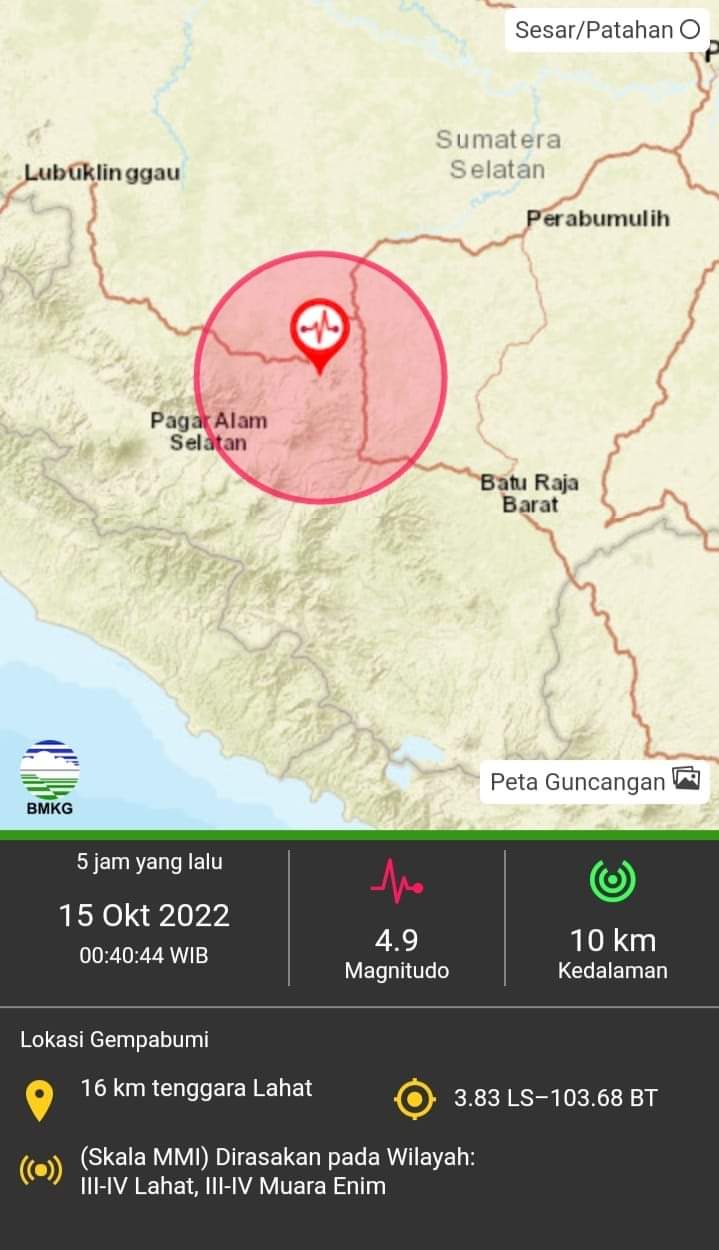 Gempa Lahat, Gempa Tektonik Patahan Lokal