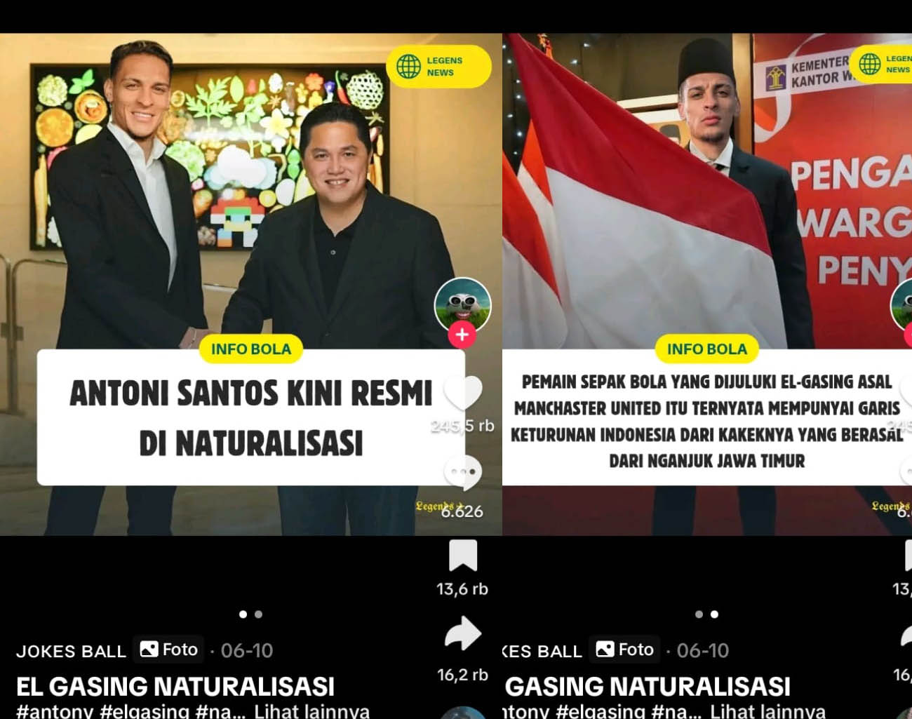 Erick Thohir Tambah Gelandang Sayap, Antony Santos  Pemain MU Gabung Indonesia, Kualifikasi Piala Dunia 2026