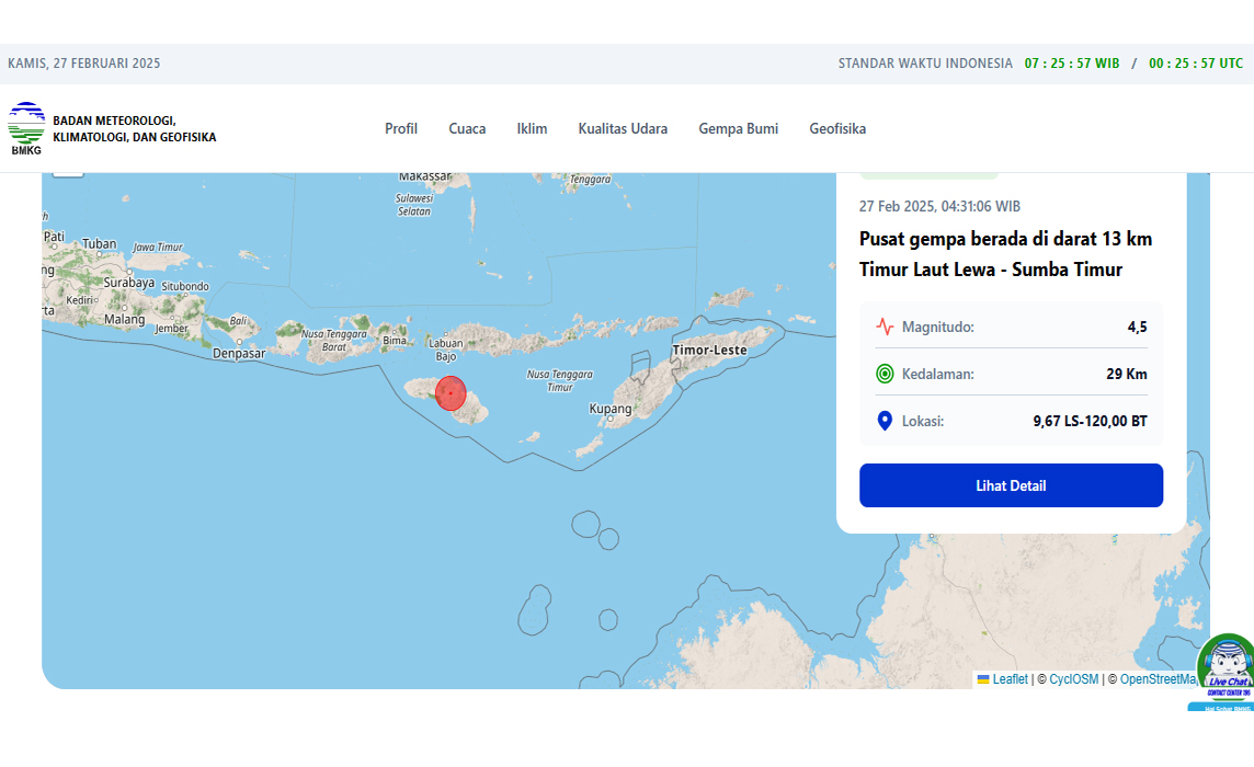 Lahat Diguyur Hujan, Prakiraan Cuaca BMKG Kategori Hujan Ringan, Sumba Timur Kena Gempa