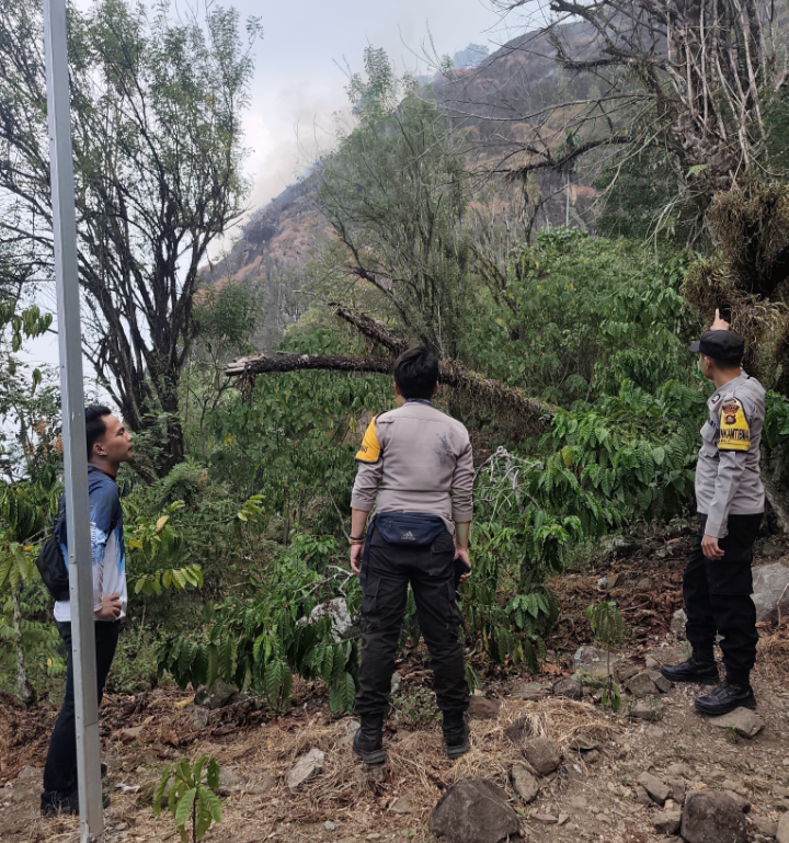 Karhutla Bukit Besak Mulai Terkendali, Polsek Merapi Barat Bersama TNI dan Warga Terus Lakukan Pemadaman