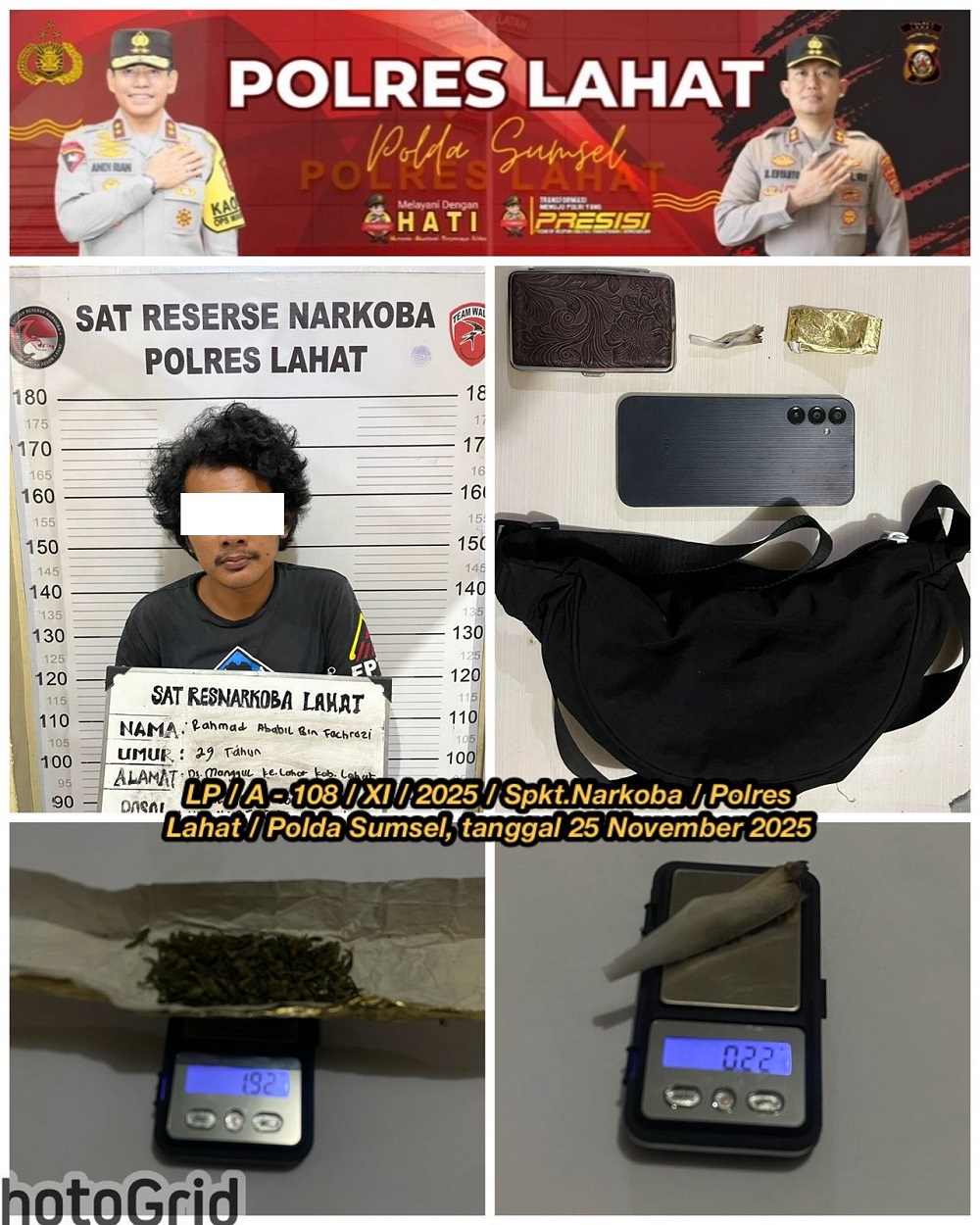 Jajaran Satresnarkoba Polres Lahat Ungkap Pengedar Ganja di Pinggir Jalan Pasar Baru