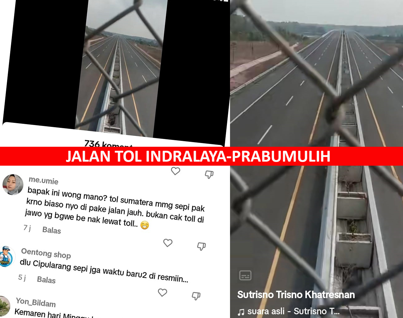 Tarif Jalan Tol Indralaya-Prabumulih Masih Rp20.500, Netizen Tanggapai Akun Tiktok Sutrisno Trisno Khatresnan