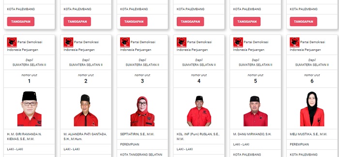 Partai Demokrasi Indonesia Perjuangan Daftar Calon Sementara (DCS) DPR RI Dapil Sumsel 2