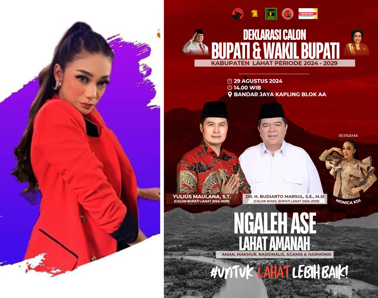 Monica KDI Datang ke Lahat, Acara Deklarasi Pasangan YM-Budiarto, Cabup Cawabup Lahat