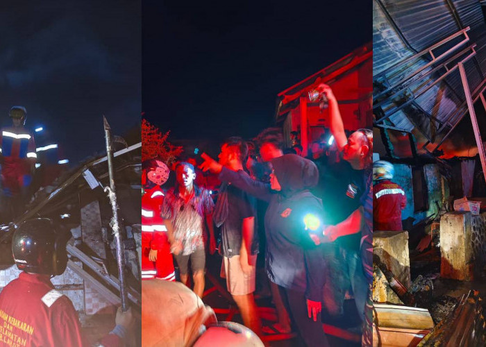 Damkar Muara Enim Bantu Padamkan Api Kebakaran Rumah di Pasar Bawah Ulu Lahat