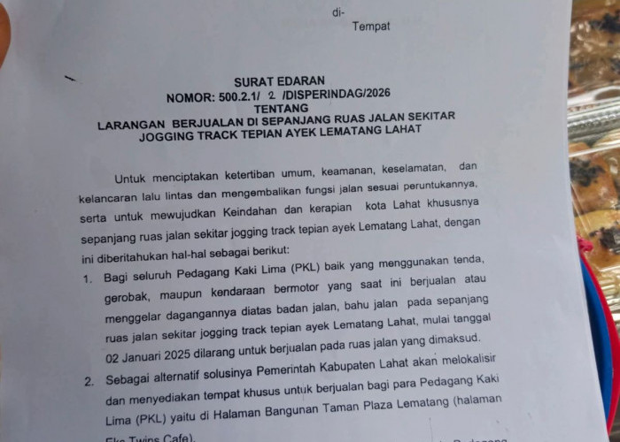 HMI Cabang Lahat Dukung Surat Edaran Bupati Tertibkan PKL di Kawasan Jogging Track Tepian Ayek Lematang