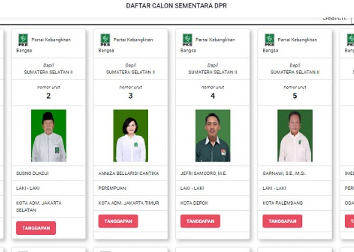 Daftar Calon Sementara (DCS) DPR RI Dapil Sumsel 2 dari Partai Kebangkitan Bangsa (PKB)