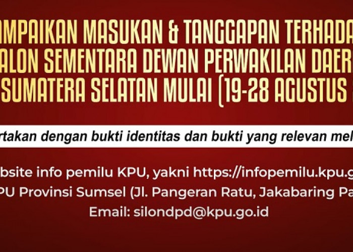 Daftar Calon Sementara Anggota DPD Sumatera Selatan