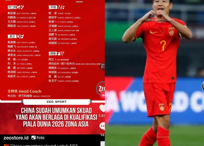 Penyerang Wu Lei Tantang Indonesia, China Panggil 27 Pemain Sepak Bola, Kualifikasi Piala Dunia 2026