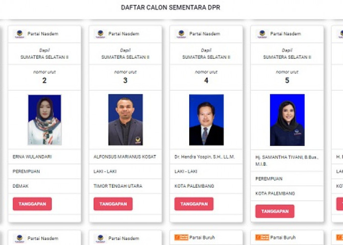 Partai Nasdem Daftar Calon Sementara (DCS) DPR RI Dapil Sumsel 2 