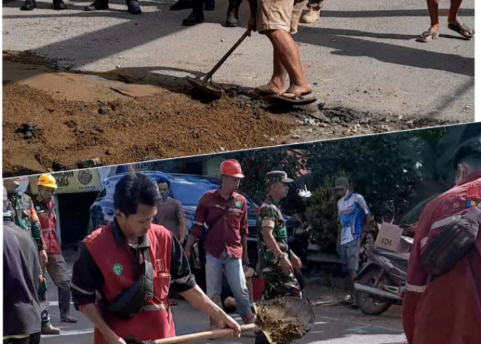 Forkopimcam Pun Sampai Turun Langsung Gotong - Royong Perbaiki Jalan Rusak