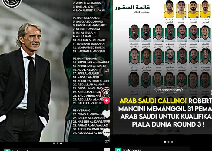 Roberto Mancini Panggil 31 Pemain, Arab Saudi-Indonesia, Kualifikasi Piala Dunia 2026