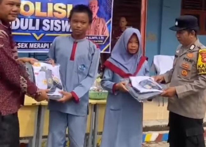 Luar Biasa! Polisi Peduli Siswa, Polsek Merapi Barat Salurkan Bantuan Perlengkapan Sekolah dan Sembako