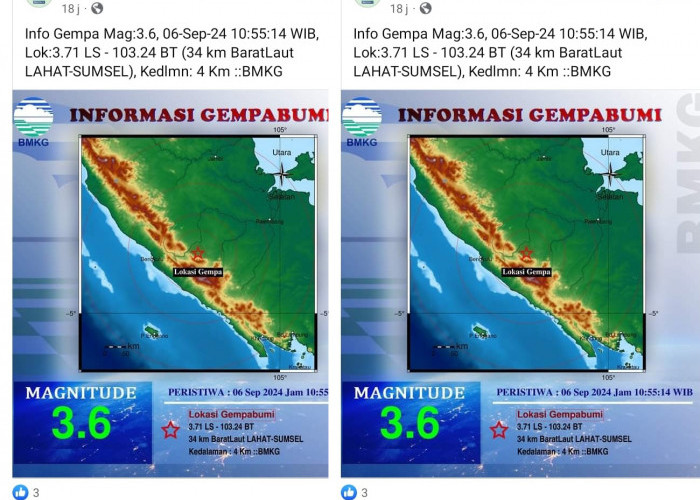 Lahat Tertimpa Gempa 3,6 SR, Warga Terkejut tapi Tidak Terasa