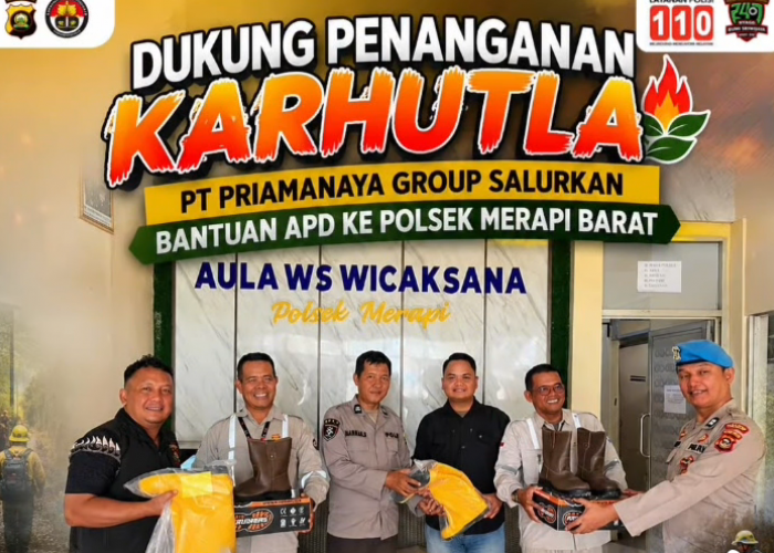 Bentuk Dukung Penanganan Karhutla, PT Priamanaya Group Salurkan Bantuan APD ke Polsek Merapi Barat