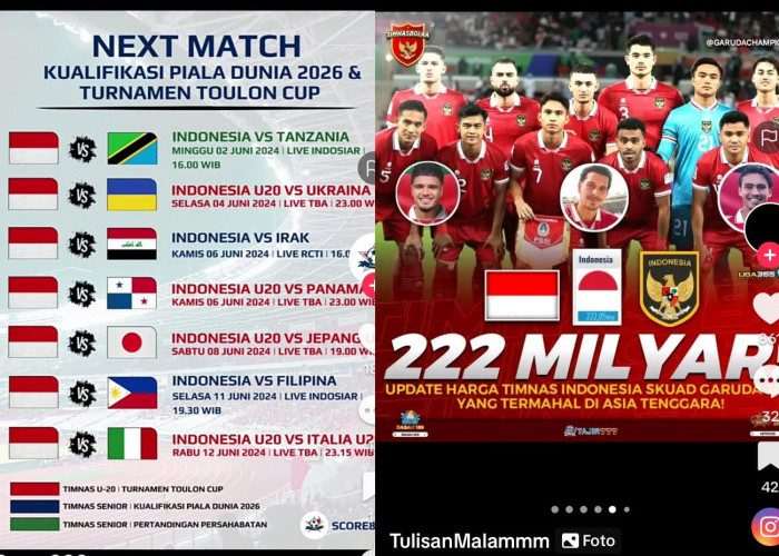 Inilah 7 Pertandingan Timnas Indonesia Juni 2024, Uji Coba, Kualifikasi Piala Dunia 2026, Turnamen Toulon 2024