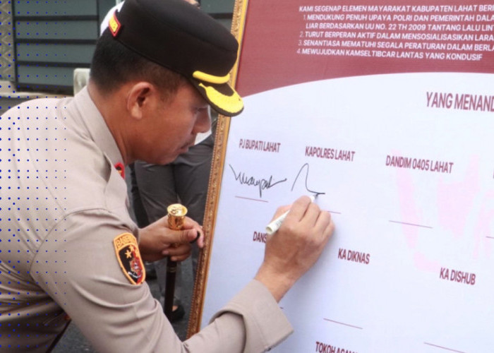 Satlantas Polres Lahat Gelar Deklarasi dan Penandatanganan Pakta Integritas Zero Knalpot Brong dan Balap Liar