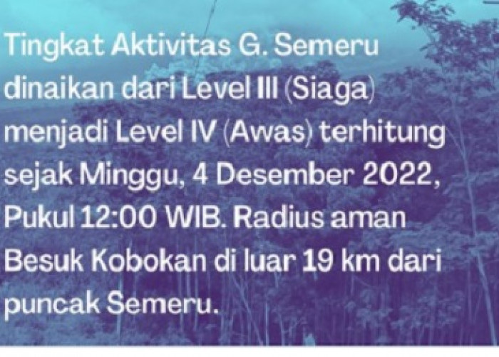 PVMG Kementerian ESDM RI Informasikan Status Gunung Semeru Naik Level 4 Awas