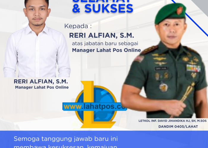 Keluarga Besar Kodim 0405/ Lahat Ucapkan Selamat Atas Jabatan Baru Reri Sebagai Manager Lapos Online