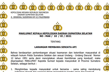 Bawa Senpi dan Sajam, Siap-siap Sulit Dapat Pekerjaan